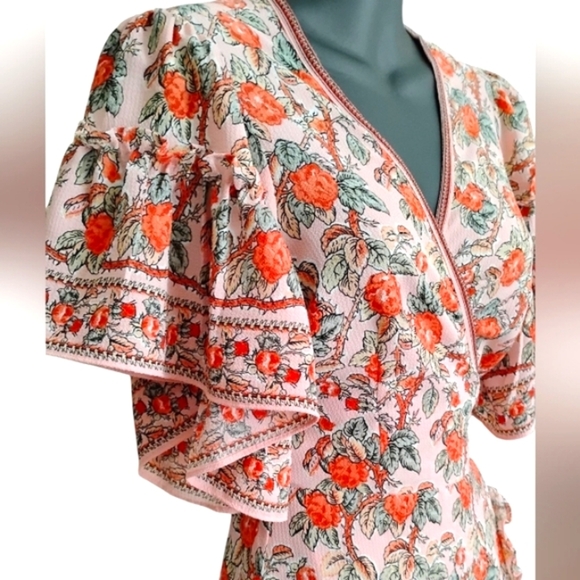 Max Studio | EUC Rose Floral Print Ruffle Sleeve Wrap High Low Dress | XS - Picture 6 of 13